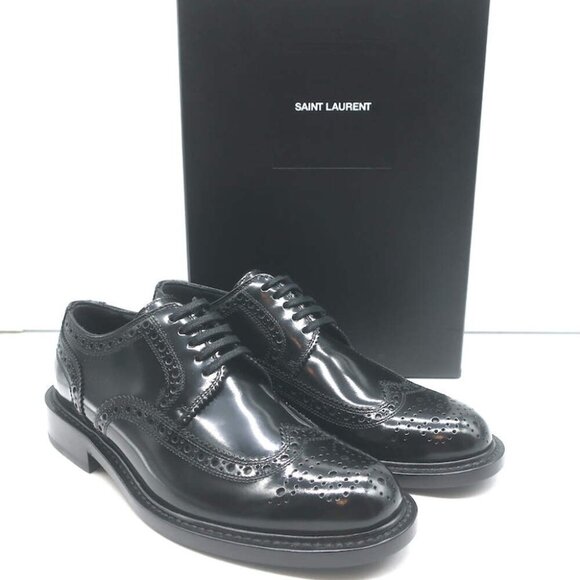 Saint Laurent Army 20 Wingtip Derby Shoes Black Polished Leather Size 36.5 NEW - Picture 1 of 12